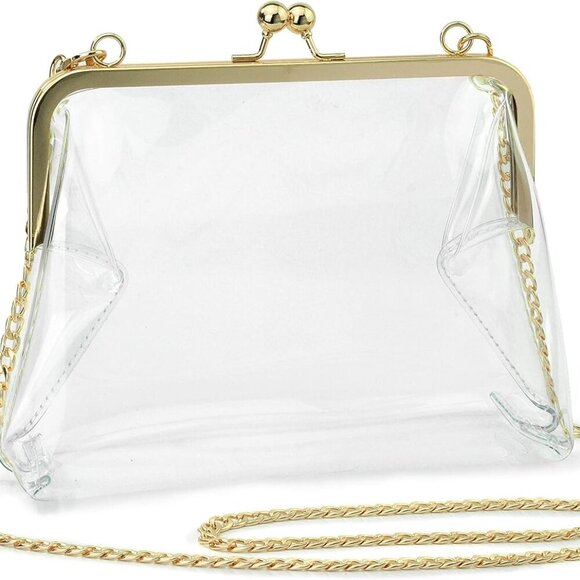 Accessories - Clear PVC Clutch Bag Womens Crossbody Stadium Approved Chain Gold